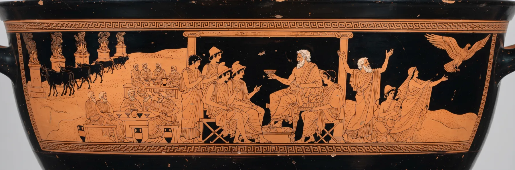 Red-figure frieze for Book 3: Old Nestor's news at Pylos.