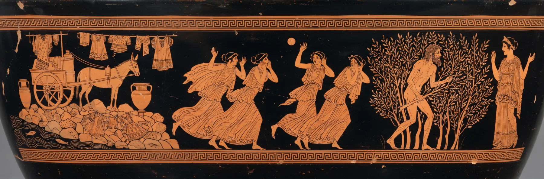 Red-figure frieze for Book 6: Nausicaa finds a stranger on the beach.
