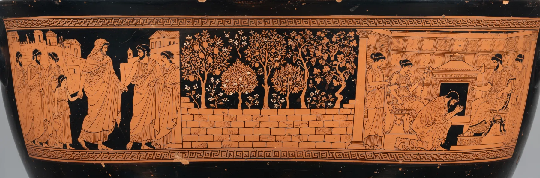 Red-figure frieze for Book 7: The palace of King Alcinous.