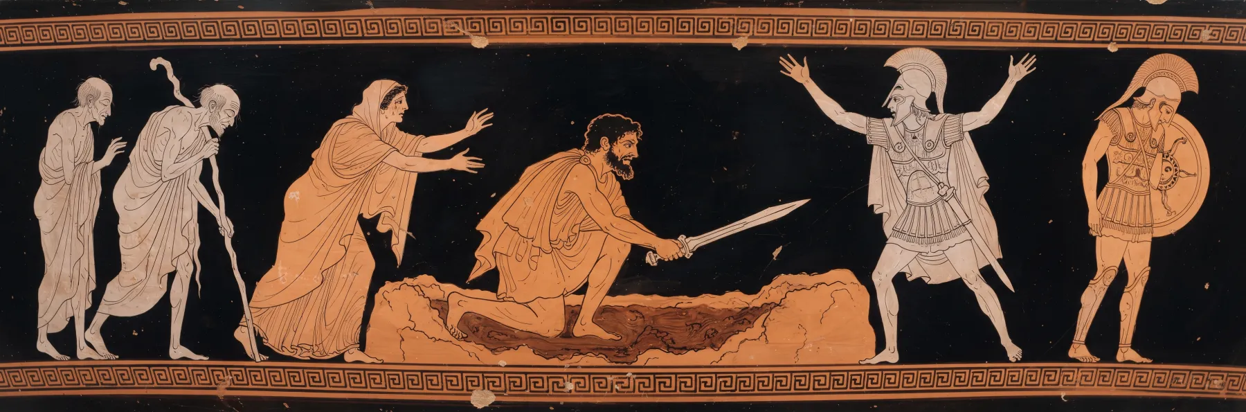 Red-figure frieze for Book 11: Odysseus among the dead.