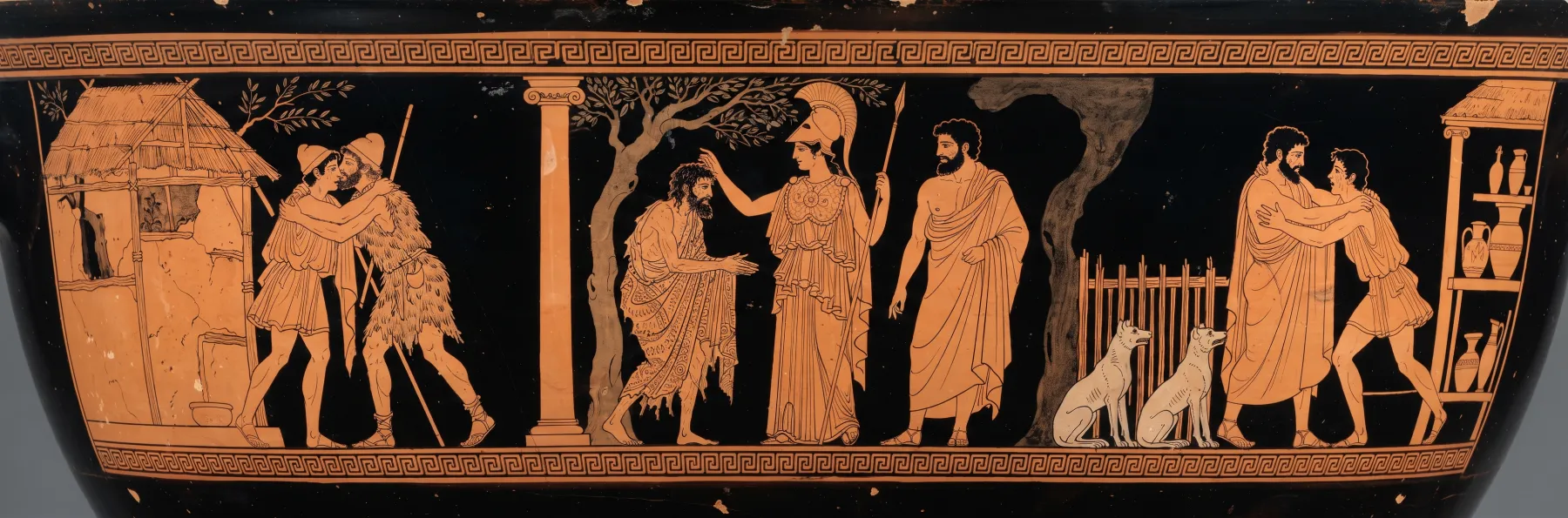 Red-figure frieze for Book 16: Father and son reunited.