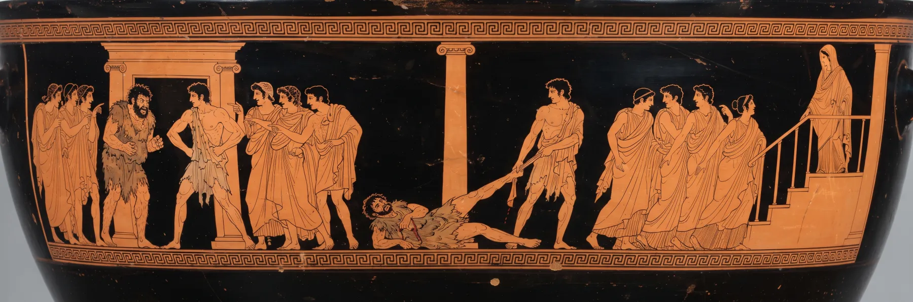 Red-figure frieze for Book 18: The fight with the beggar Irus.