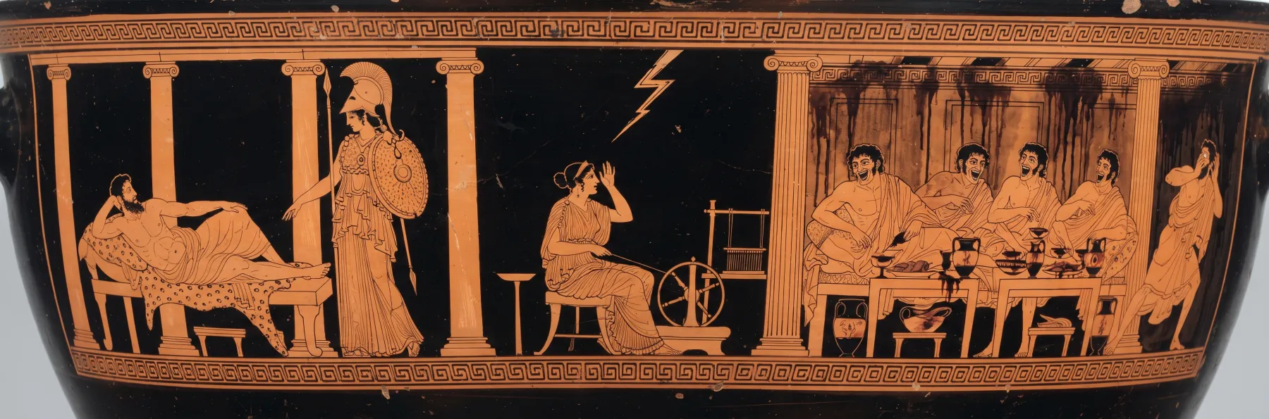 Red-figure frieze for Book 20: Omens gather before the crisis.